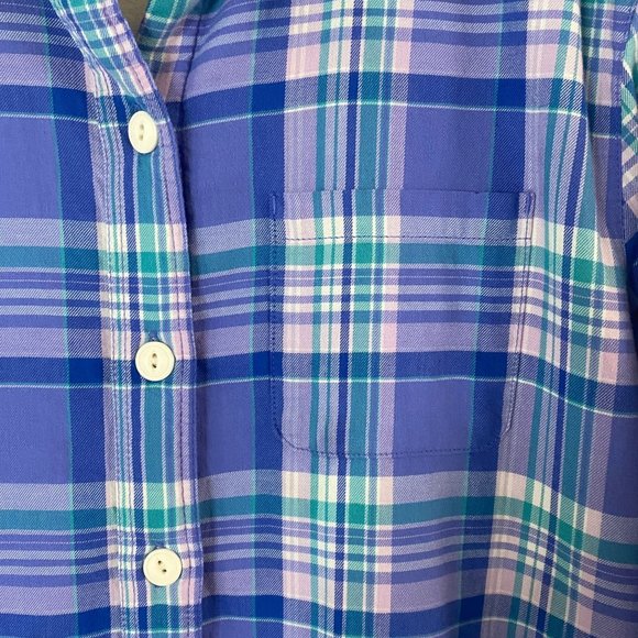 L.L. Bean Fleece Lined Flannel Shirt Womens Small Blue Plaid Button-Up Shacket - Picture 8 of 12